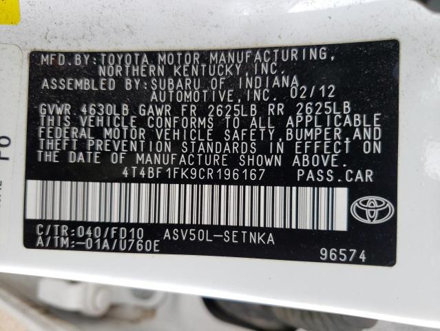 Photo 9 VIN: 4T4BF1FK9CR196167 - TOYOTA CAMRY BASE 