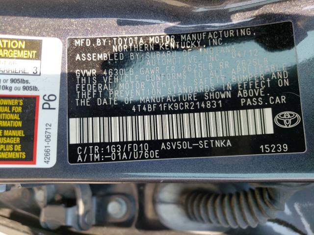 Photo 9 VIN: 4T4BF1FK9CR214831 - TOYOTA CAMRY BASE 