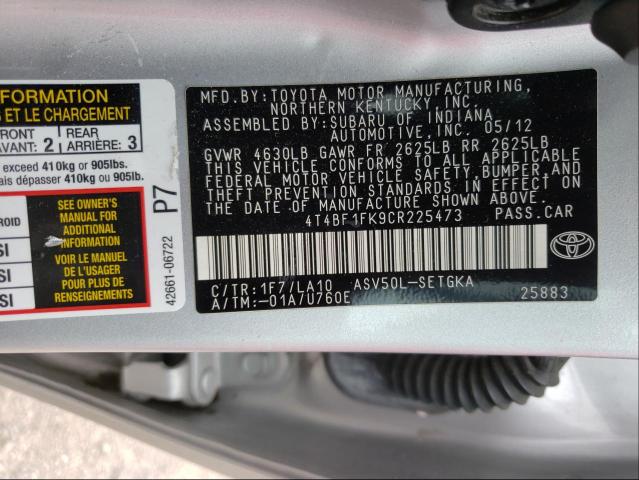 Photo 9 VIN: 4T4BF1FK9CR225473 - TOYOTA CAMRY BASE 