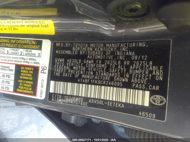 Photo 8 VIN: 4T4BF1FK9CR246095 - TOYOTA CAMRY 