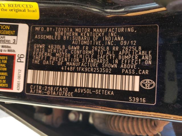 Photo 11 VIN: 4T4BF1FK9CR253502 - TOYOTA CAMRY 