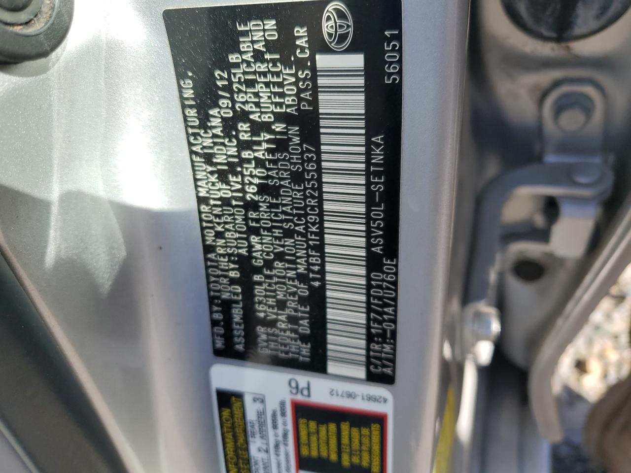 Photo 12 VIN: 4T4BF1FK9CR255637 - TOYOTA CAMRY 