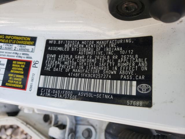 Photo 9 VIN: 4T4BF1FK9CR257274 - TOYOTA CAMRY BASE 