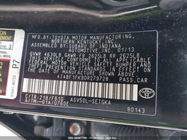 Photo 8 VIN: 4T4BF1FK9DR279728 - TOYOTA CAMRY 