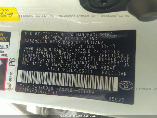 Photo 8 VIN: 4T4BF1FK9DR295511 - TOYOTA CAMRY 