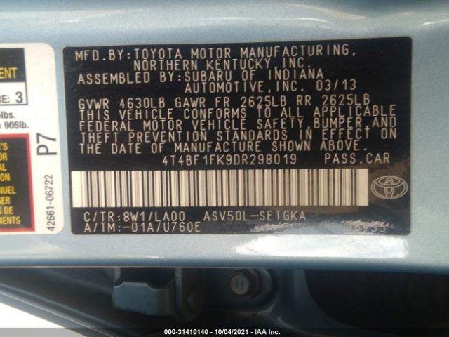 Photo 8 VIN: 4T4BF1FK9DR298019 - TOYOTA CAMRY 