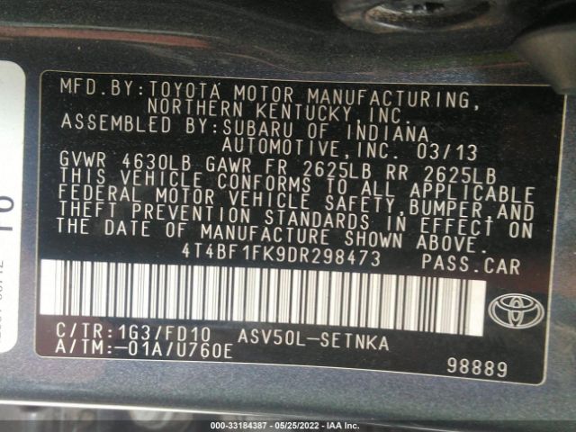 Photo 8 VIN: 4T4BF1FK9DR298473 - TOYOTA CAMRY 