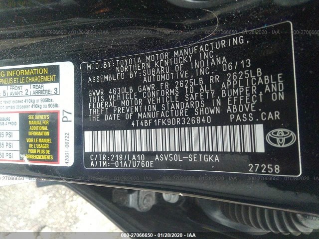 Photo 8 VIN: 4T4BF1FK9DR326840 - TOYOTA CAMRY 