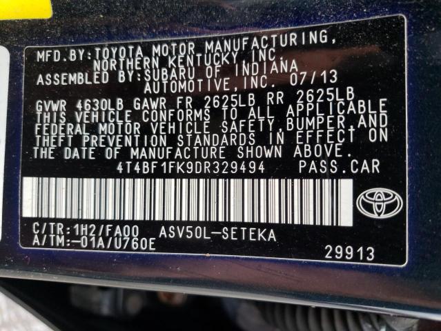 Photo 11 VIN: 4T4BF1FK9DR329494 - TOYOTA CAMRY L 