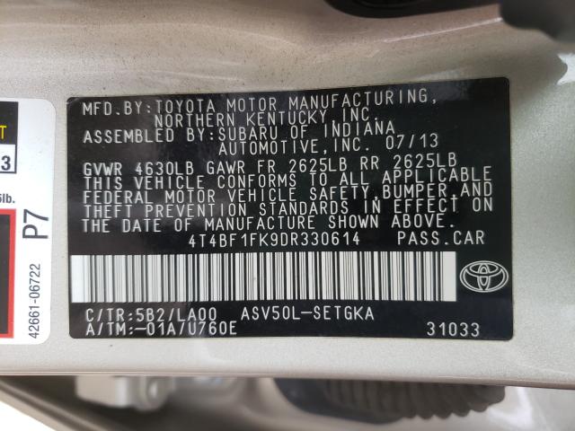 Photo 9 VIN: 4T4BF1FK9DR330614 - TOYOTA CAMRY 