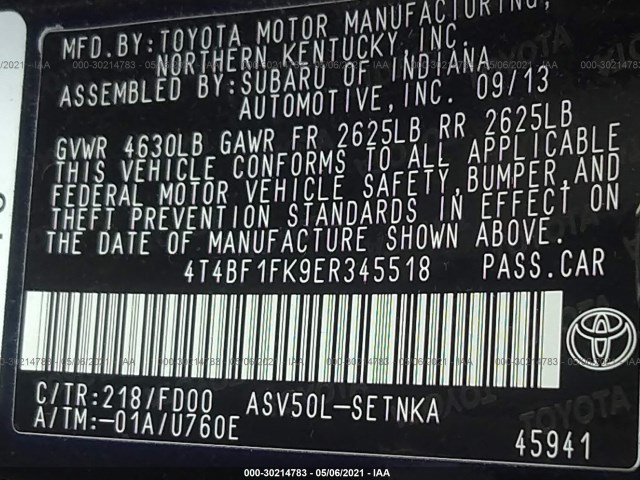 Photo 8 VIN: 4T4BF1FK9ER345518 - TOYOTA CAMRY 