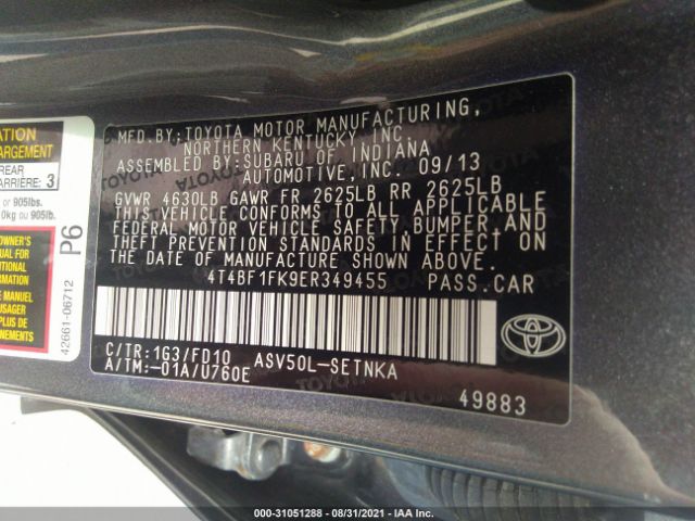 Photo 8 VIN: 4T4BF1FK9ER349455 - TOYOTA CAMRY 