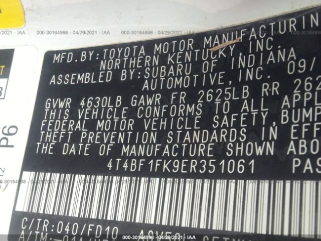 Photo 8 VIN: 4T4BF1FK9ER351061 - TOYOTA CAMRY 