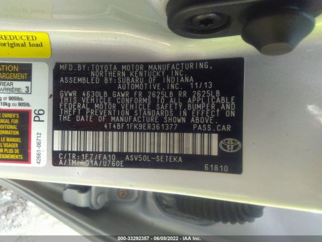 Photo 8 VIN: 4T4BF1FK9ER361377 - TOYOTA CAMRY 