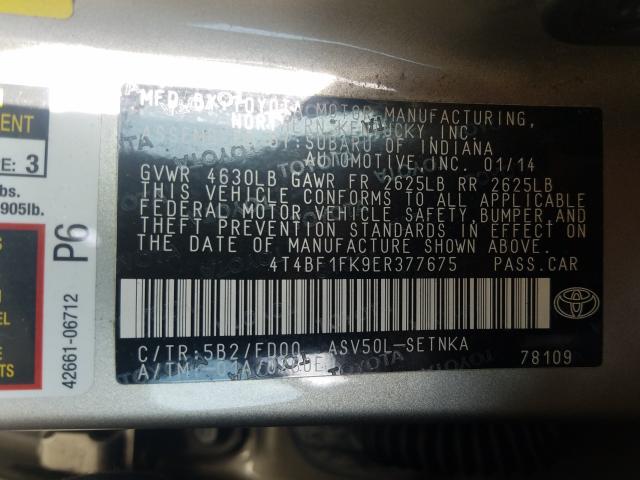 Photo 9 VIN: 4T4BF1FK9ER377675 - TOYOTA CAMRY L 