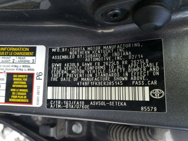 Photo 9 VIN: 4T4BF1FK9ER385145 - TOYOTA CAMRY L 