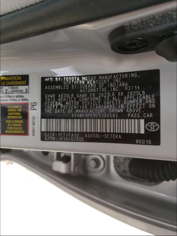 Photo 9 VIN: 4T4BF1FK9ER385582 - TOYOTA CAMRY L 