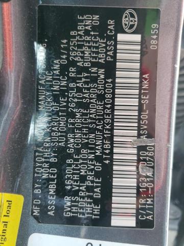 Photo 9 VIN: 4T4BF1FK9ER408004 - TOYOTA CAMRY L 