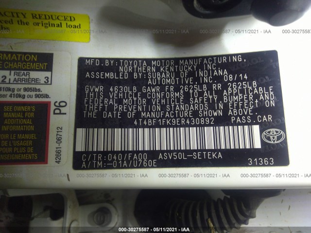 Photo 8 VIN: 4T4BF1FK9ER430892 - TOYOTA CAMRY 