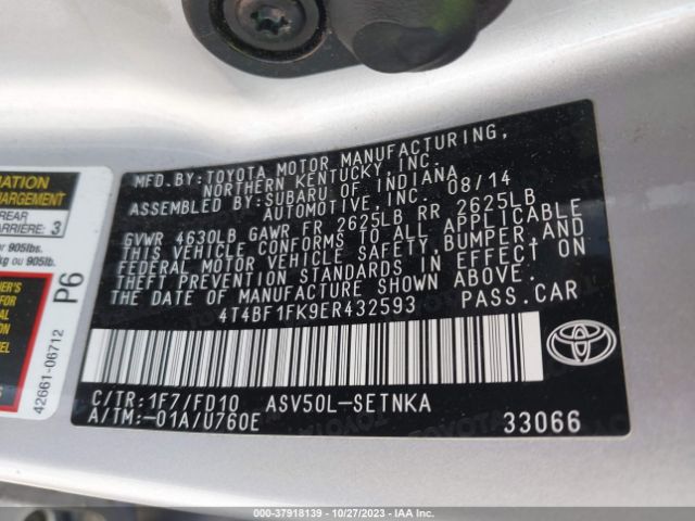 Photo 8 VIN: 4T4BF1FK9ER432593 - TOYOTA CAMRY 