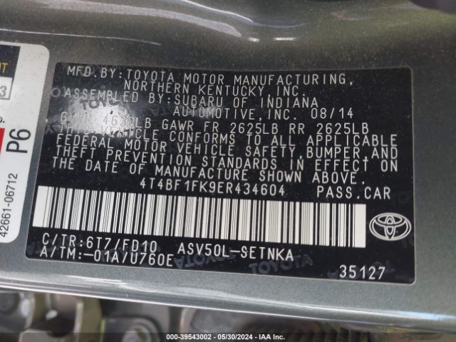 Photo 8 VIN: 4T4BF1FK9ER434604 - TOYOTA CAMRY 