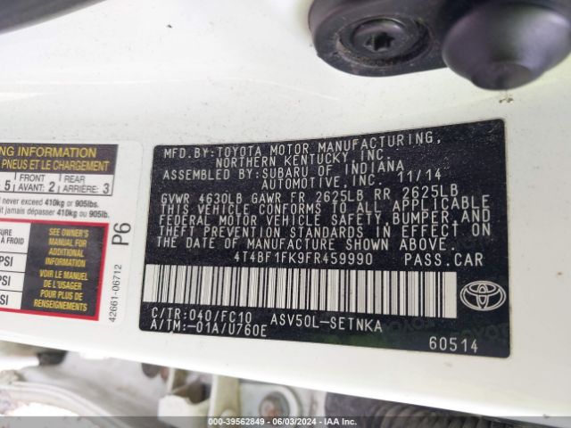 Photo 8 VIN: 4T4BF1FK9FR459990 - TOYOTA CAMRY 