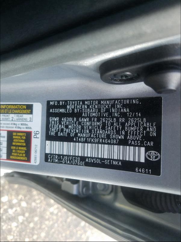 Photo 9 VIN: 4T4BF1FK9FR464087 - TOYOTA CAMRY LE 