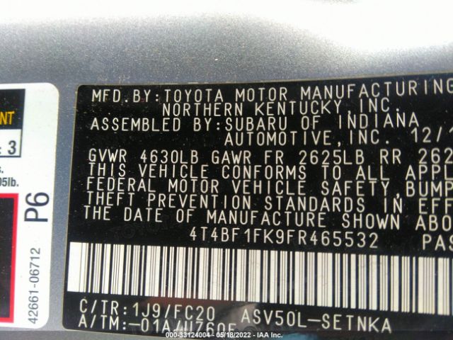 Photo 8 VIN: 4T4BF1FK9FR465532 - TOYOTA CAMRY 