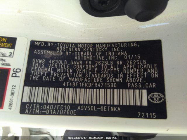 Photo 8 VIN: 4T4BF1FK9FR471590 - TOYOTA CAMRY 