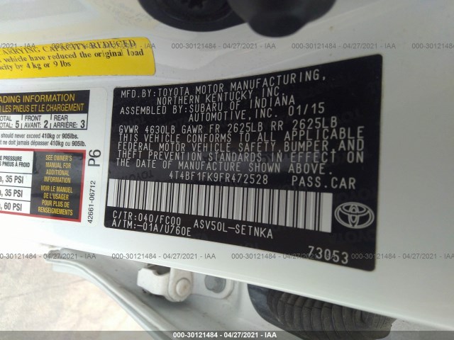 Photo 8 VIN: 4T4BF1FK9FR472528 - TOYOTA CAMRY 