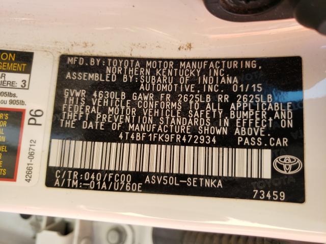 Photo 9 VIN: 4T4BF1FK9FR472934 - TOYOTA CAMRY LE 