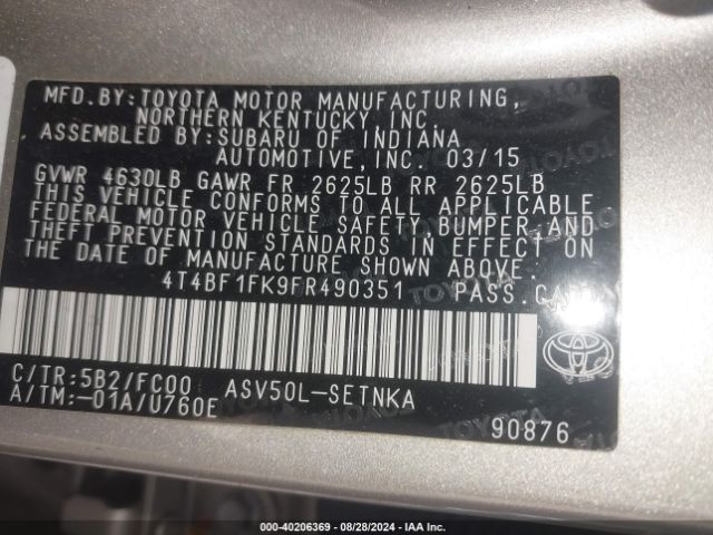 Photo 8 VIN: 4T4BF1FK9FR490351 - TOYOTA CAMRY 