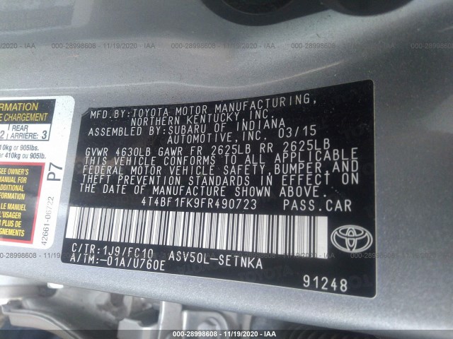 Photo 8 VIN: 4T4BF1FK9FR490723 - TOYOTA CAMRY 