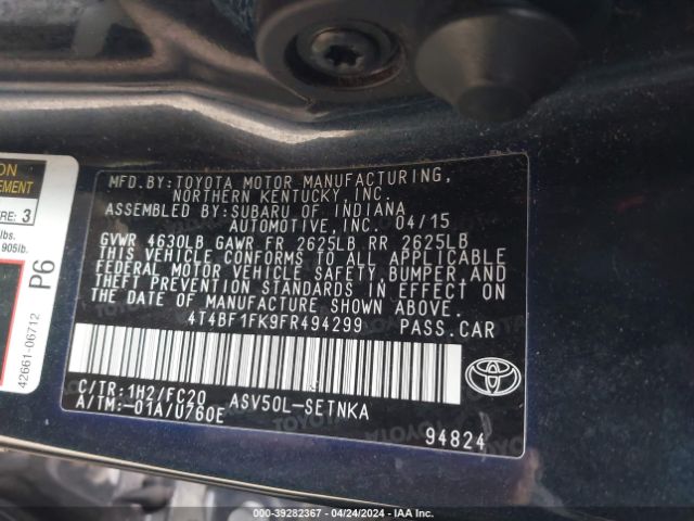 Photo 8 VIN: 4T4BF1FK9FR494299 - TOYOTA CAMRY 