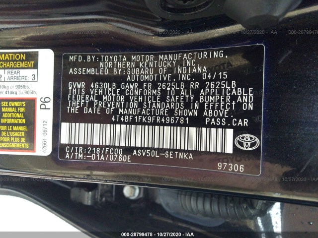 Photo 8 VIN: 4T4BF1FK9FR496781 - TOYOTA CAMRY 