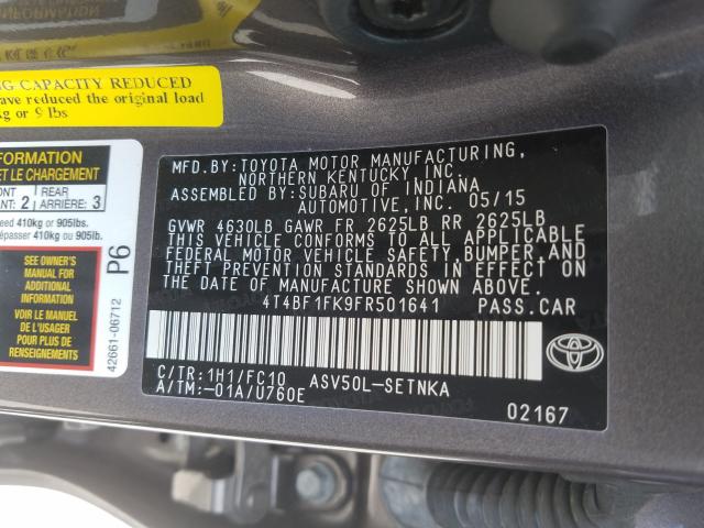 Photo 9 VIN: 4T4BF1FK9FR501641 - TOYOTA CAMRY LE 