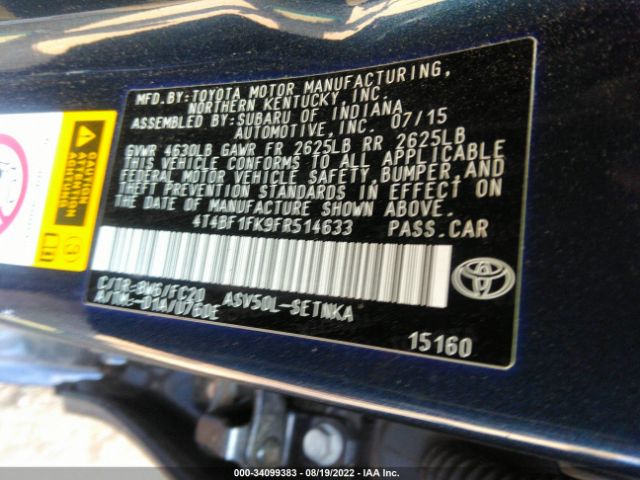 Photo 8 VIN: 4T4BF1FK9FR514633 - TOYOTA CAMRY 