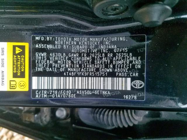 Photo 9 VIN: 4T4BF1FK9FR515751 - TOYOTA CAMRY LE 