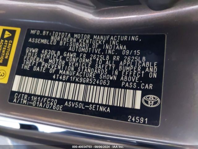 Photo 8 VIN: 4T4BF1FK9GR524063 - TOYOTA CAMRY 