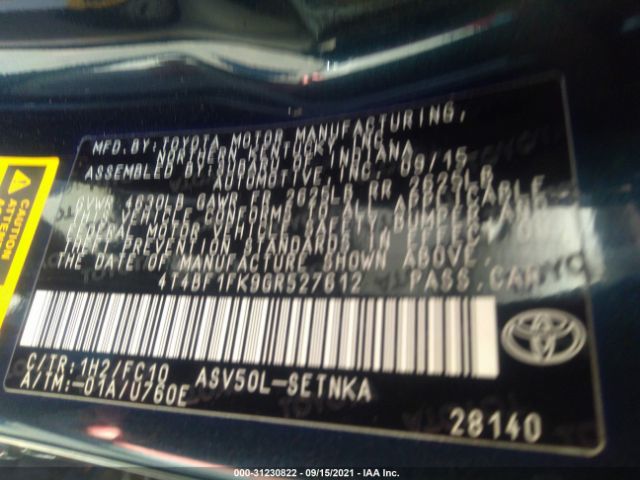 Photo 8 VIN: 4T4BF1FK9GR527612 - TOYOTA CAMRY 