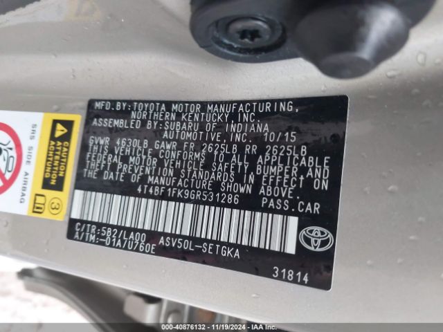 Photo 8 VIN: 4T4BF1FK9GR531286 - TOYOTA CAMRY 