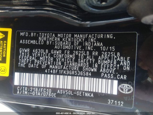 Photo 8 VIN: 4T4BF1FK9GR536584 - TOYOTA CAMRY 