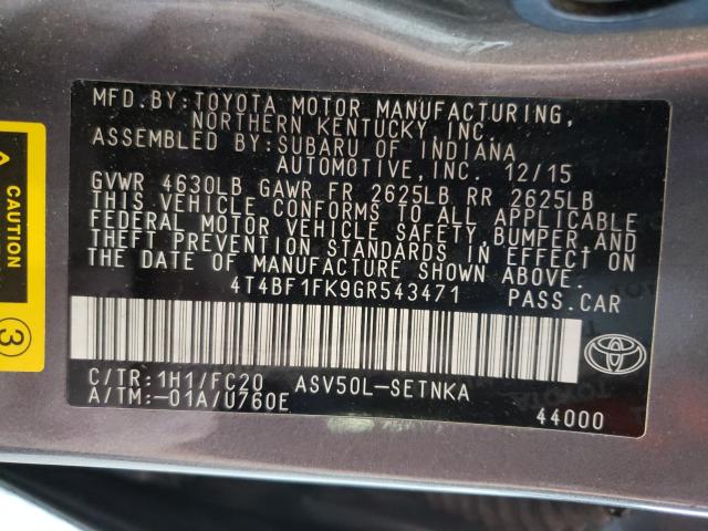 Photo 9 VIN: 4T4BF1FK9GR543471 - TOYOTA CAMRY LE 