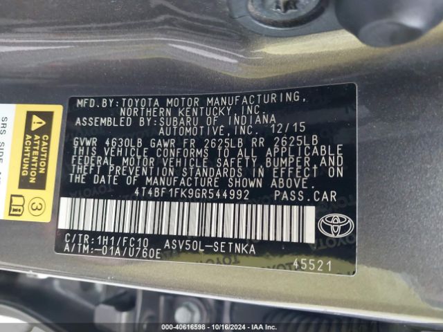 Photo 8 VIN: 4T4BF1FK9GR544992 - TOYOTA CAMRY 