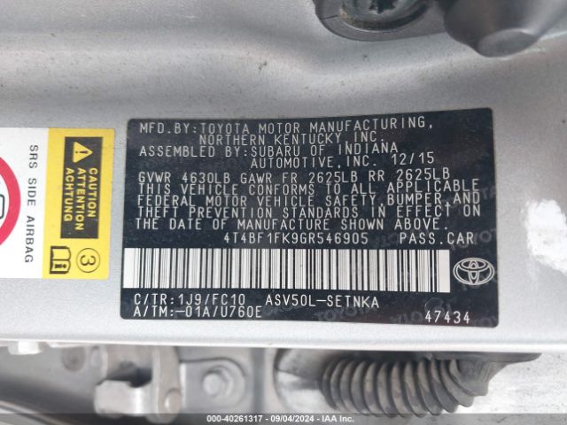 Photo 8 VIN: 4T4BF1FK9GR546905 - TOYOTA CAMRY 