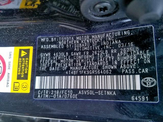 Photo 9 VIN: 4T4BF1FK9GR564062 - TOYOTA CAMRY LE 