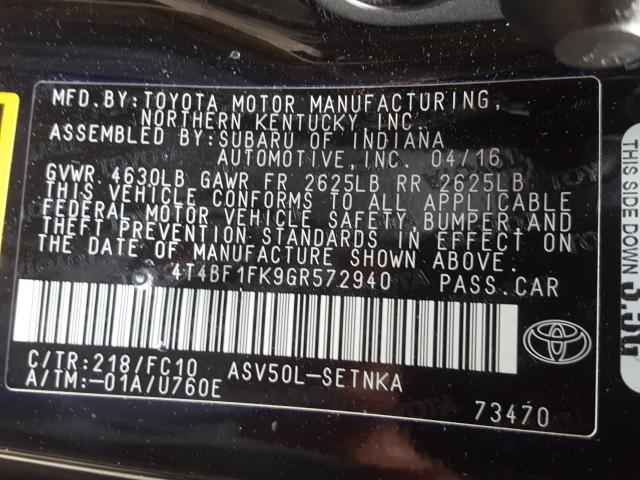 Photo 9 VIN: 4T4BF1FK9GR572940 - TOYOTA CAMRY LE 