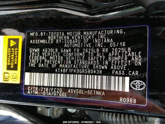 Photo 8 VIN: 4T4BF1FK9GR580438 - TOYOTA CAMRY 