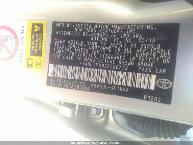 Photo 8 VIN: 4T4BF1FK9GR580732 - TOYOTA CAMRY 