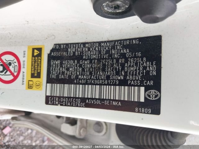 Photo 8 VIN: 4T4BF1FK9GR581279 - TOYOTA CAMRY 